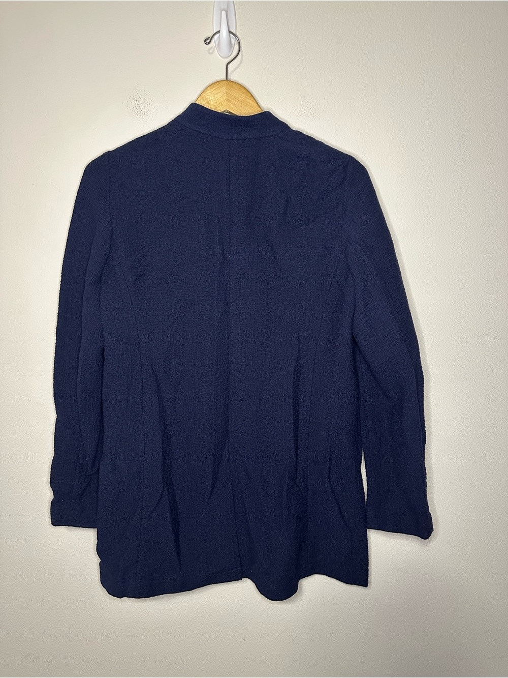 Eileen Fisher stand collar textured jacket tencel organic cotton blend navy sz S - Picture 9 of 9